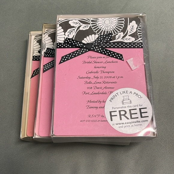 BNIB VINTAGE MODERN FLORAL & PINK PANEL INVITATIONS WITH POLKA RIBBONS 3 SETS/30 - Picture 8 of 8